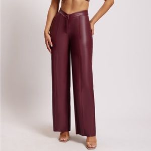 Meshki High Waisted Kamora  Burgundy Faux Leather Wide Leg pants Size L